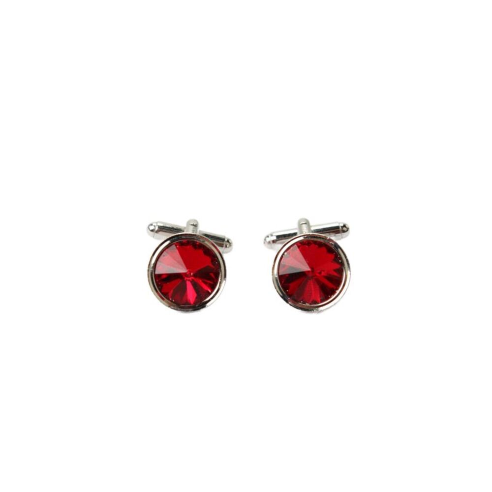 Givenchy Mens Silver Tone Red Crystal Cufflinks